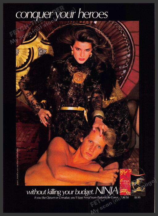 Parfums de Coeur Ninja 1980s Print Advertisement 1982 "Conquer your heroes" Fetch-the-Paper