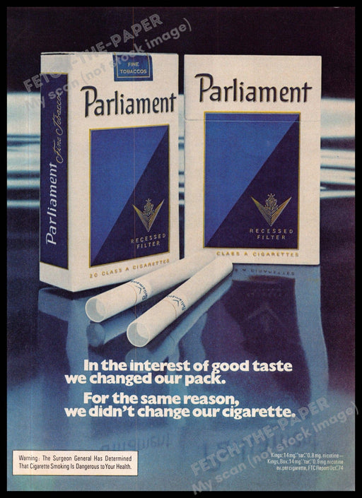 Parliament 1970s Magazine Print Ad 1975 "we changed our pack" Parliament