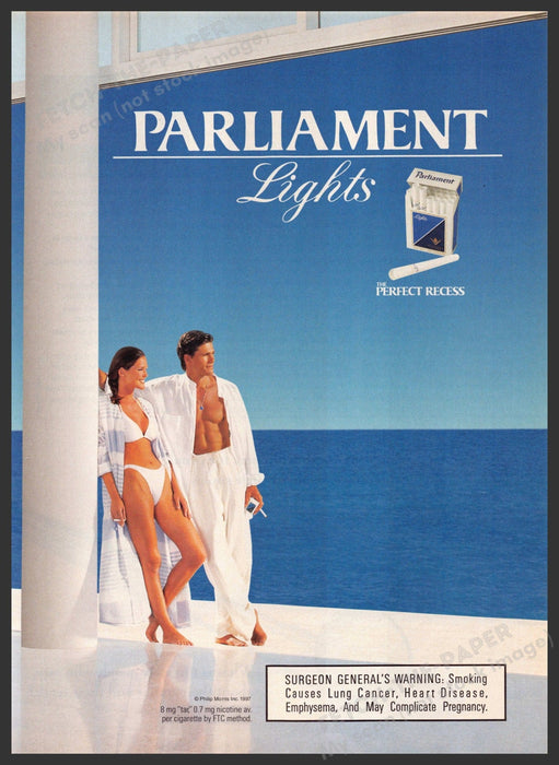 Parliament Lights 1990s Print Advertisement Ad 1997 Bikini Couple Sun Oceanfront Parliament Lights