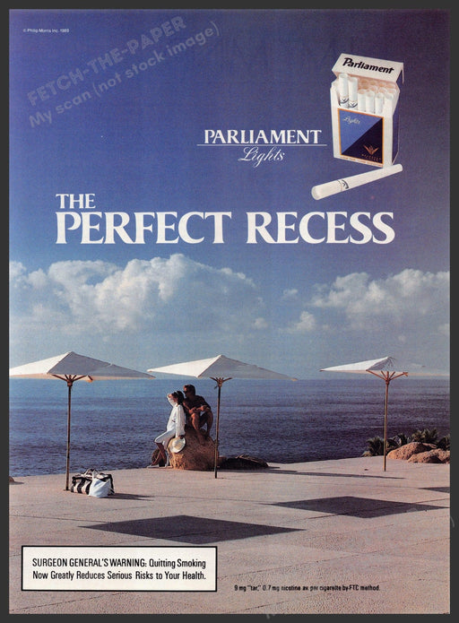 Parliament Lights Cigarettes 1980s Print Advertisement 1989 Beach Umbrellas Parliament Lights