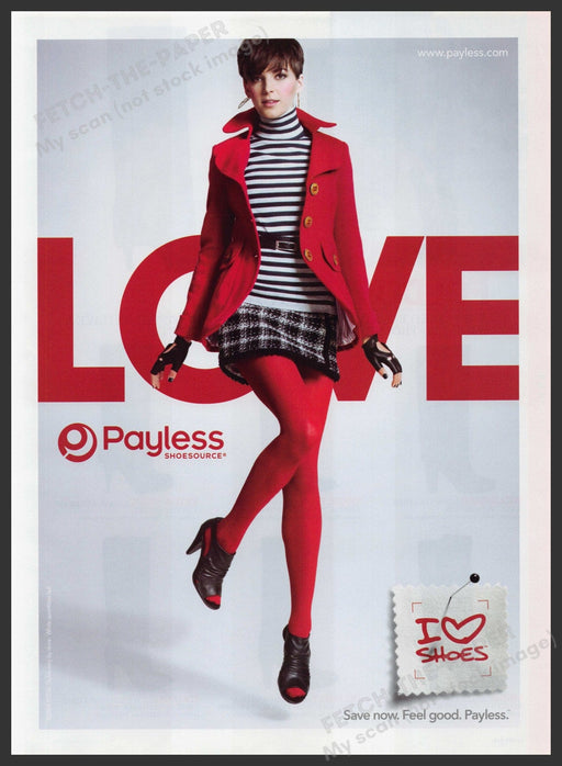 Payless Shoes 2000s Print Advertisement 2009 Legs Red Tights Skirt Love Fetch-the-Paper