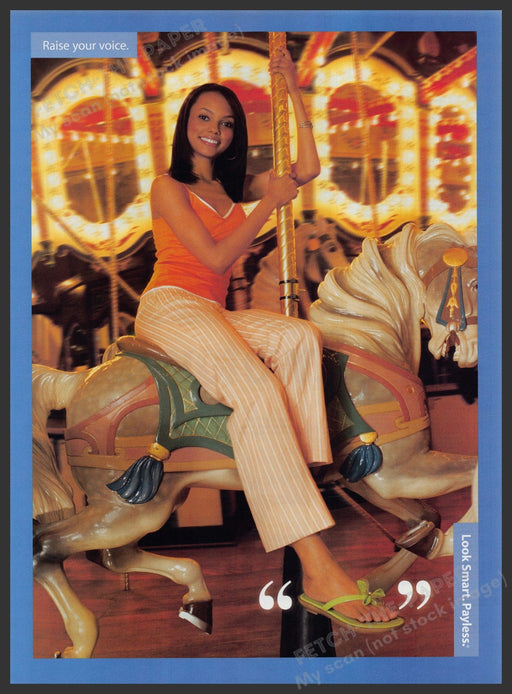 Payless Shoes 2000s Print Advertisement Ad 2004 Young Girl on a Carousel Horse Fetch-the-Paper
