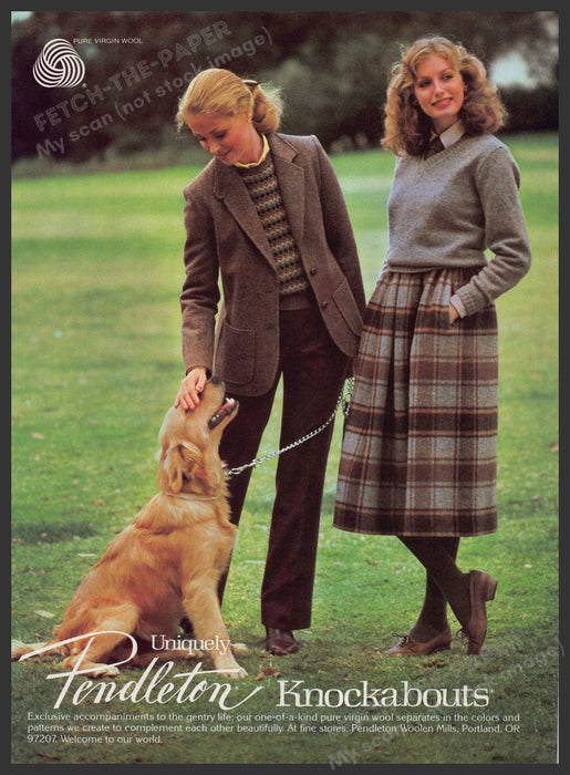 Pendleton Knockabouts 1980s Print Advertisement 1981 Golden Retriever Dog Pendleton