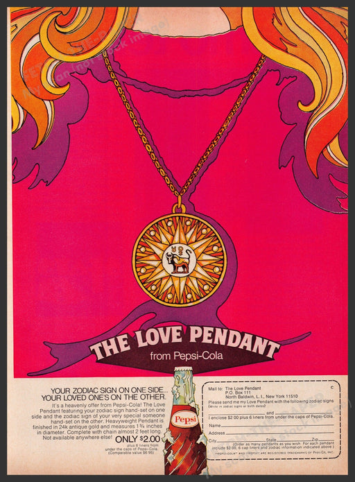 Pepsi The Love Pendant 1960s Print Advertisement Ad 1969 Promo Fetch the Paper!