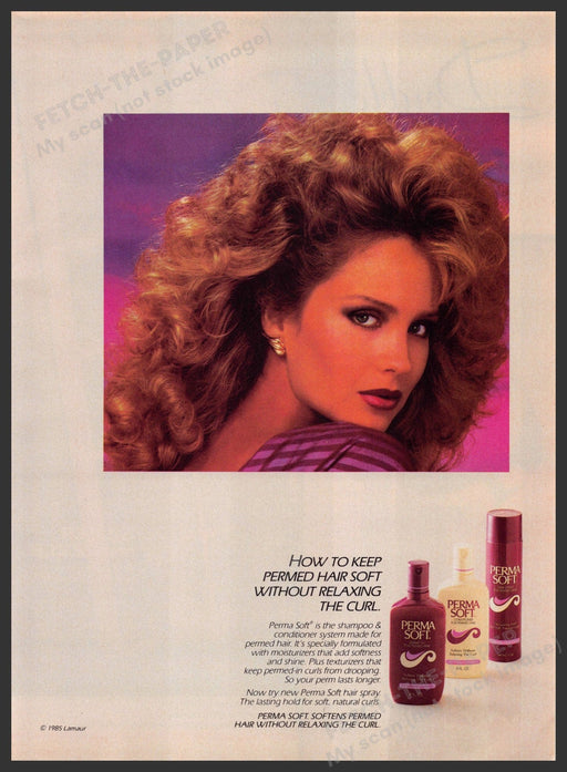 Perma Soft Hair 1980s Print Advertisement 1986 Big Permed Hair Style Fetch-the-Paper