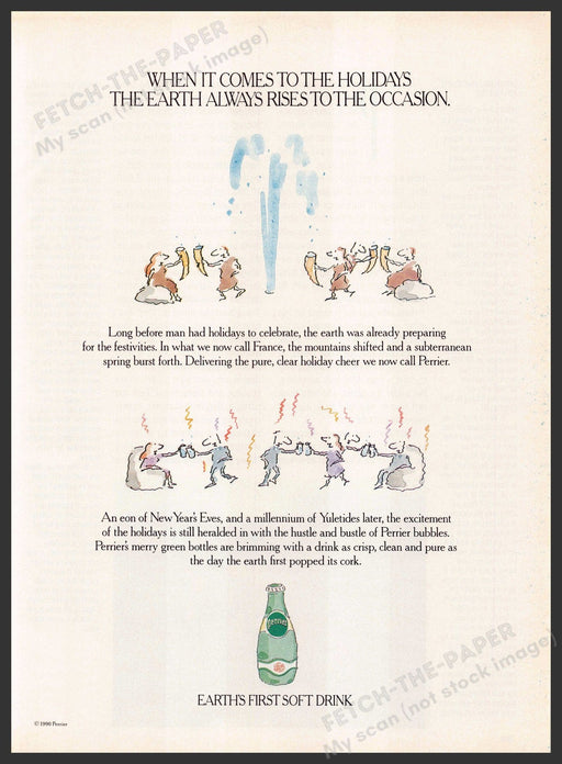 Perrier 1990s Print Advertisement 1990 Holiday Cheer "The earth always rises" Perrier