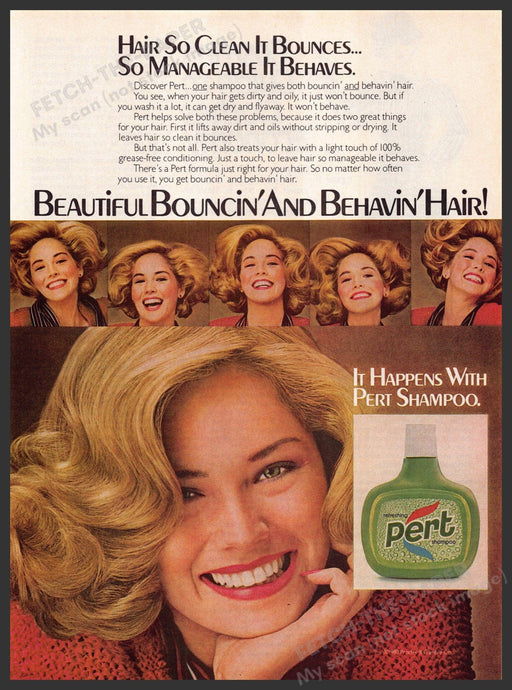 Pert 1980s Print Advertisement 1981 "Beautiful Bouncin' and Behavin' Hair" Fetch-the-Paper