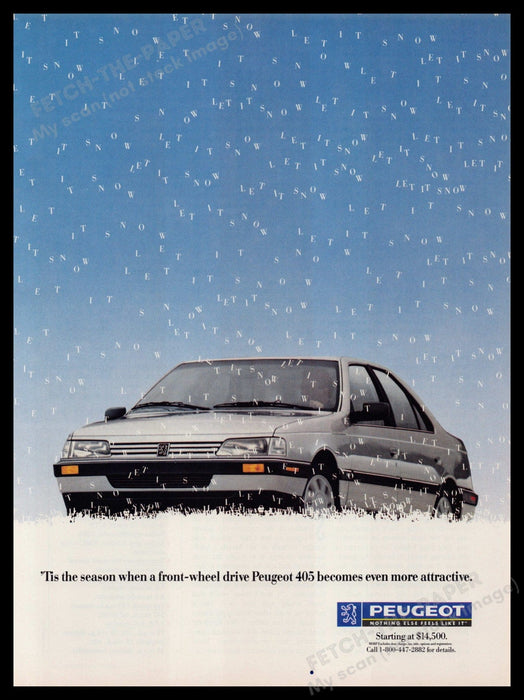 Peugeot 405 Car 1980s Print Advertisement Ad 1989 'Tis the Season Fetch-the-Paper