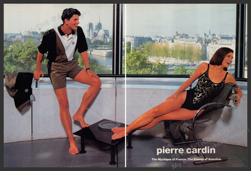 Pierre Cardin Clothing 1990s Print Advertisement (2 Page) 1992 Mystique Legs Fetch-the-Paper