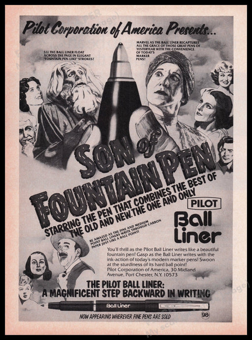 Pilot "Son of Fountain Pen"1980s Print Advertisement Ad 1980 Ball Liner Fetch the Paper!
