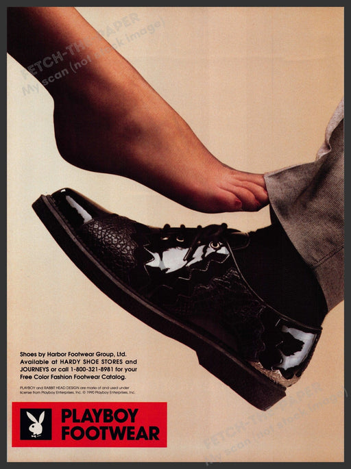 Playboy Footwear Shoes 1990s Print Advertisement Ad 1990 Footsie Feet Fetch-the-Paper