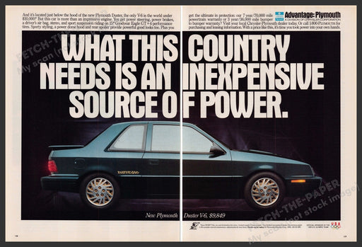 Plymouth Duster V-6 Car 1990s Print Advertisement (2 Page) 1992 Fetch-the-Paper
