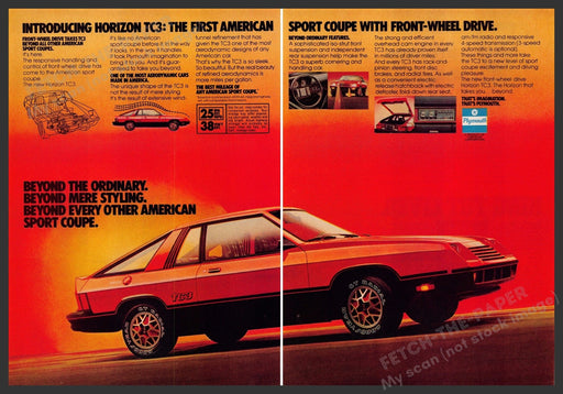 Plymouth Horizon TC3 1970s Print Advertisement (2 page) Beyond Ordinary Fetch-the-Paper