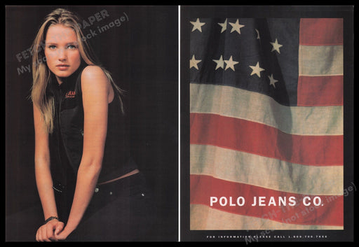 Polo Jeans 1990s Print Advertisement (2 pages) 1997 American Flag Sexy Blonde Fetch the Paper!