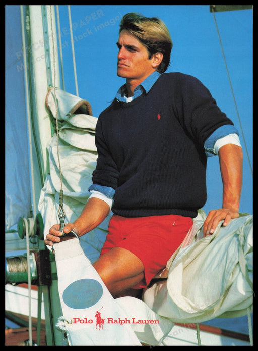 Polo Ralph Lauren Men's Clothing 1980s Print Advertisement Ad 1982 Sailboat Fetch the Paper!