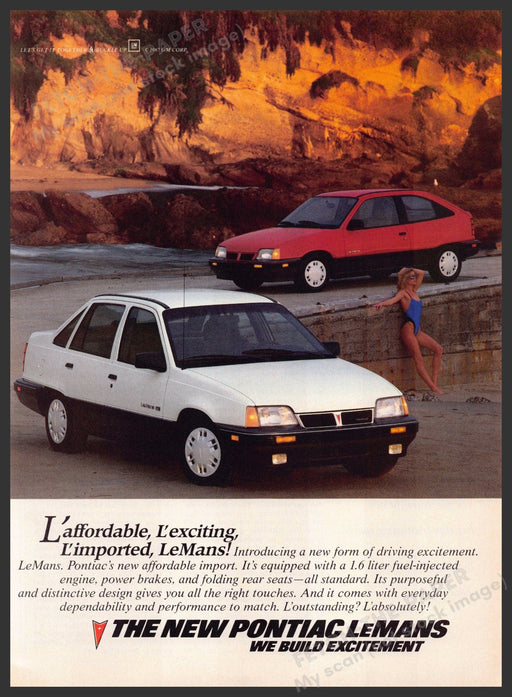 Pontiac LeMans 1980s Print Advertisement 1987 "L'affordable, L'exciting..." Pontiac LeMans