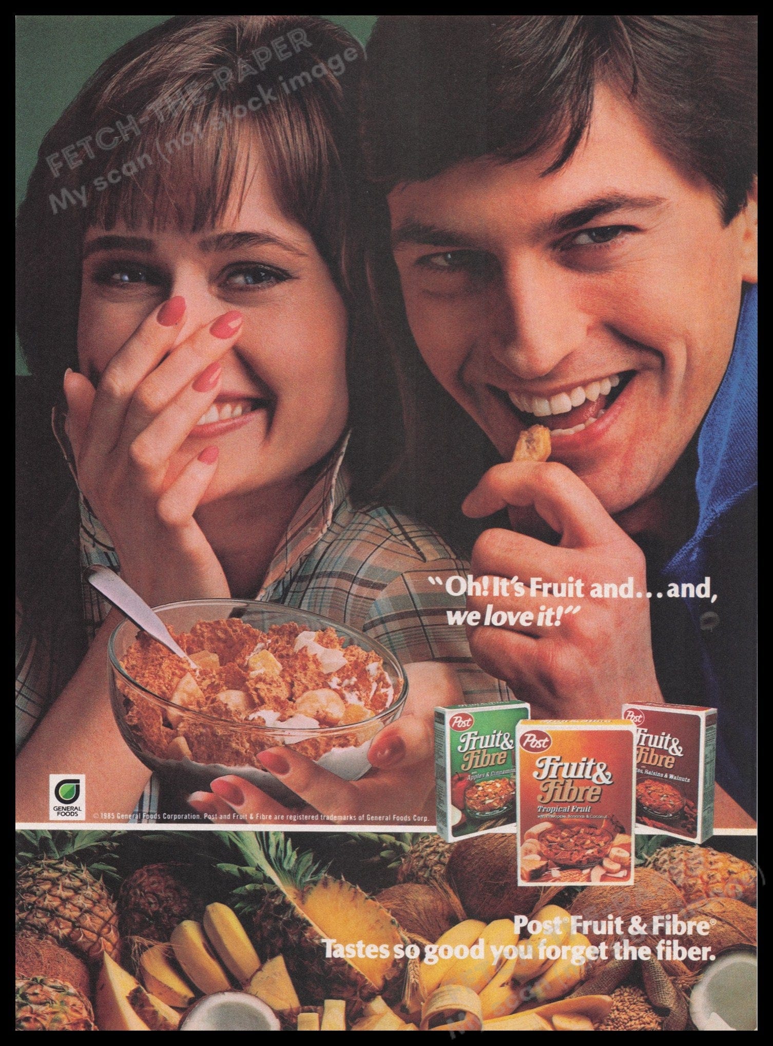 1986 Ad Post Fruit & Fibre Cereal 1980s Print Advertisement Ad 1985 Laughing C ...