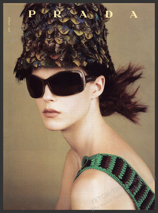 Prada Sunglasses 2000s Print Advertisement 2005 Feather Hat Fetch-the-Paper