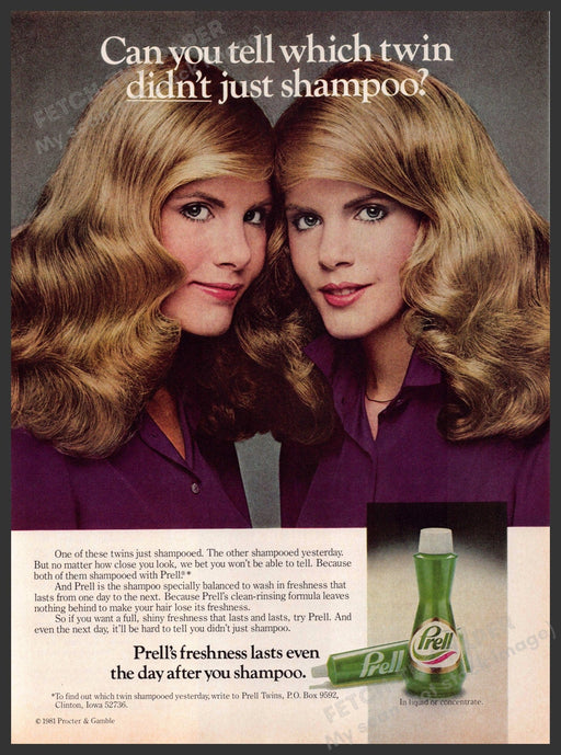 Prell Shampoo 1980s Print Advertisement 1981 Hair Blonde Twins Fetch-the-Paper