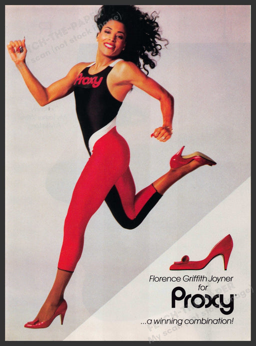 Proxy Shoes 1980s Print Advertisement 1989 Florence Griffith Joyner Athlete Legs Fetch-the-Paper