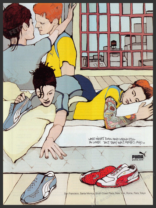 Puma Shoes 2000s Print Advertisement Ad 2002 One Night Stand Fetch-the-Paper