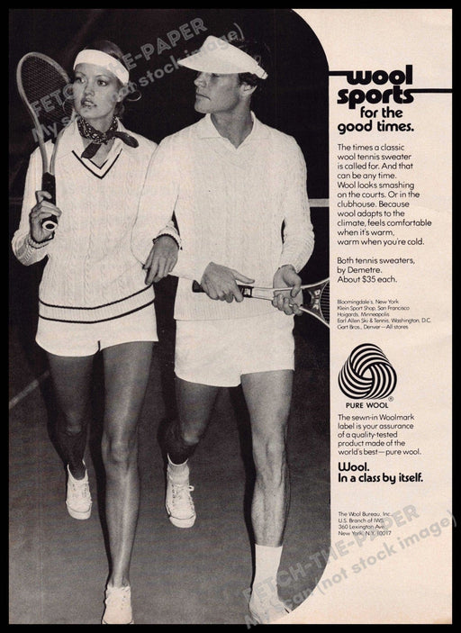 Pure Wool 1970s Magazine Print Ad 1975 Demetre Couple Legs Tennis Players Pure Wool