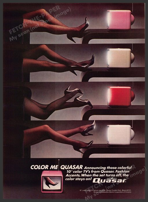 Quasar 1980s Magazine Print Advertisement 1984 Color Me Legs Hosiery T.V. Quasar