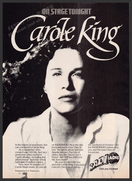 RadioRadio Carole King 1980s Print Advertisement 1982 On Stage Promo Fetch-the-Paper