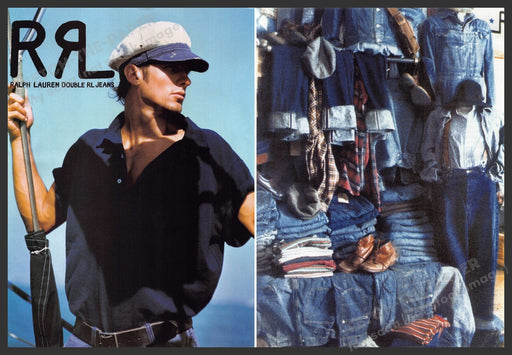 Ralph Lauren 1990s Print Advertisement (2 page) 1994 Double RL Jeans Sailor Fetch-the-Paper
