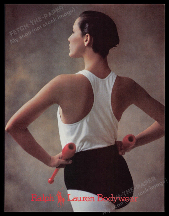 Ralph Lauren Bodywear 1980s Print Ad 1984 Woman Exercise Clothing Fetch-the-Paper