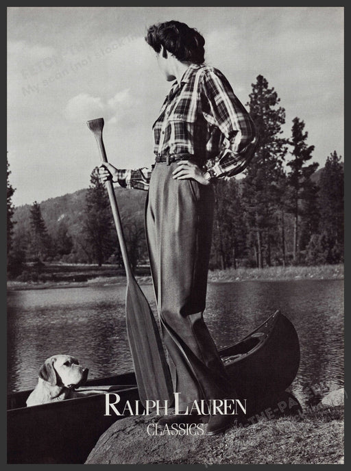 Ralph Lauren Classic 1980s Print Advertisement Ad 1987 Yellow Labrador Canoe Fetch-the-Paper