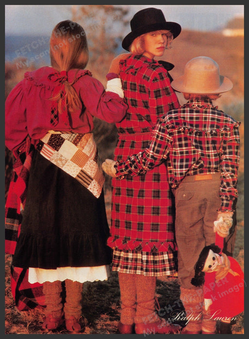 Ralph Lauren Clothing 1980s Print Advertisement Ad 1982 Prairie Look Children Fetch the Paper!