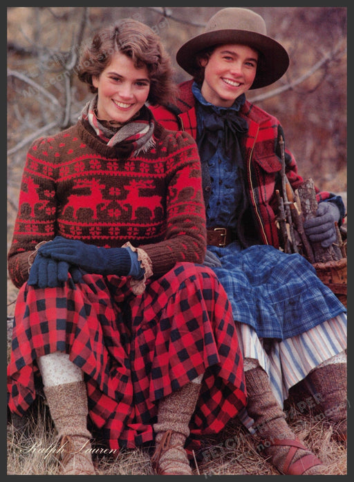 Ralph Lauren Clothing 1980s Print Advertisement Ad 1982 Prairie Plaids Fetch the Paper!