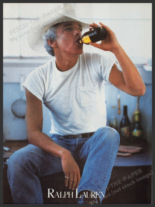 Ralph Lauren Clothing Himself 1980s Print Advertisement Ad 1987 In White T-shirt Fetch-the-Paper