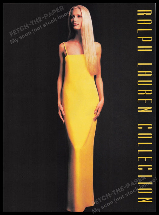 Ralph Lauren Collection Dress 1990s Print Advertisement Ad 1996 Sexy Blonde Fetch the Paper!