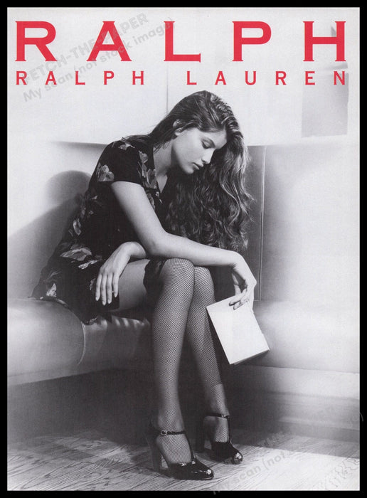 Ralph Lauren Laetitia Casta 1990s Print Advertisement Ad 1995 Fish Net Stockings Fetch the Paper!