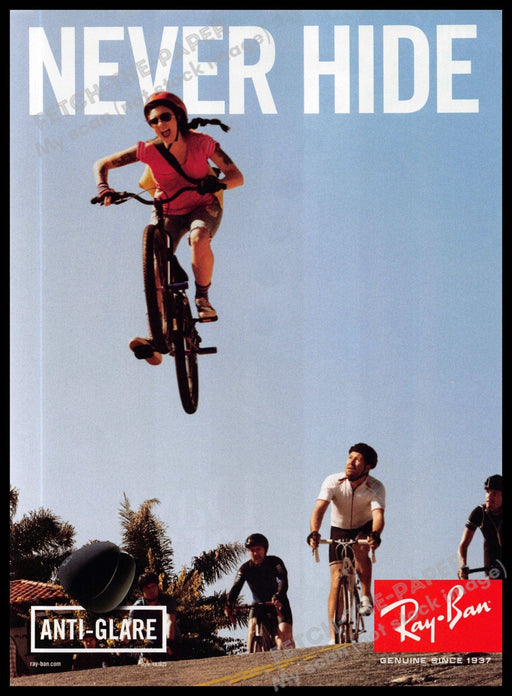 Ray-Ban 2010s Magazine Print Advertisement 2013 "Never Hide" Mountain Bikes Ray-Ban