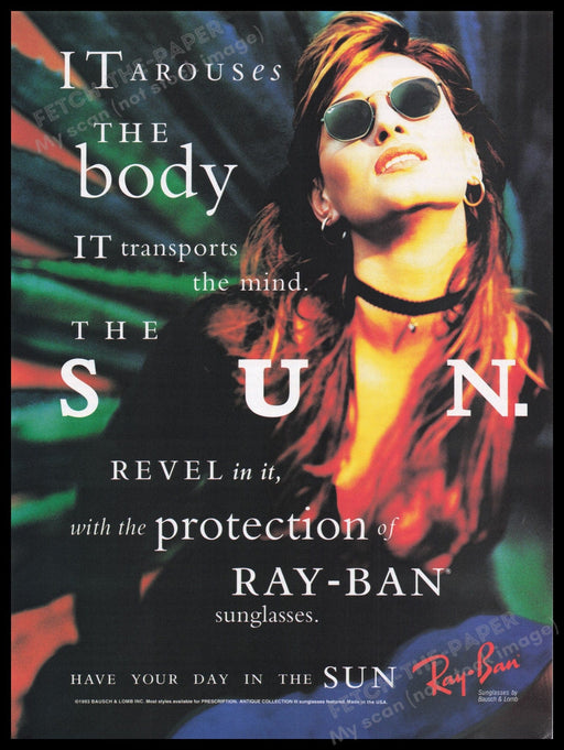 Ray-Ban Sunglasses 1990s Print Advertisement Ad 1993 "Have Your Day in the Sun" Fetch the Paper!