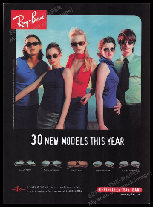 Ray-Ban Sunglasses 1990s Print Advertisement Ad 1998 New Models This Year Fetch the Paper!