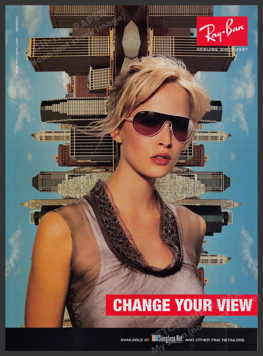 Ray-Ban Sunglasses 2000s Print Advertisement 2005 Change Your View Fetch-the-Paper