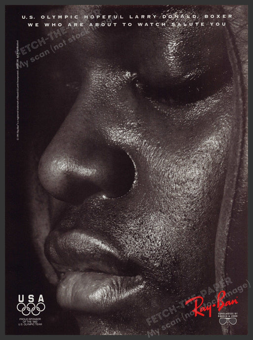 Ray-Ban Sunglasses Larry Donald Boxer 1990s Print Advertisement Ad 1991 Olympic Fetch-the-Paper