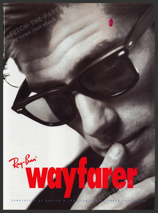 Ray-Ban Wayfarer Sunglasses 1990s Print Advertisement Ad 1993 Finger to Lips Fetch-the-Paper