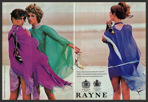 Rayne Shoes Models Beach 1970s Print Advertisement (2 pages) 1978 Legs Fetch-the-Paper