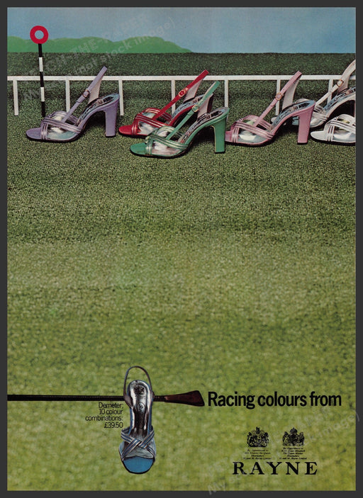 Rayne Shoes Racing Colours 1970s Print Advertisement Ad 1977 Horse Track Fetch-the-Paper