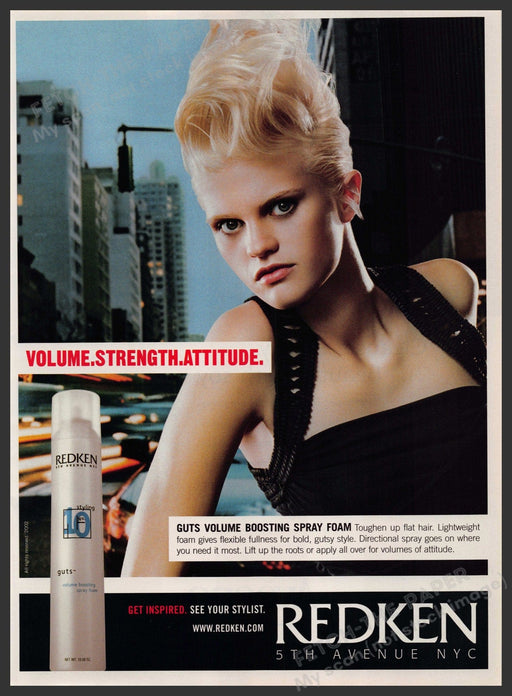 Redken Hair Guts 2000s Print Advertisement 2002 City Volume Attitude Strength Fetch-the-Paper