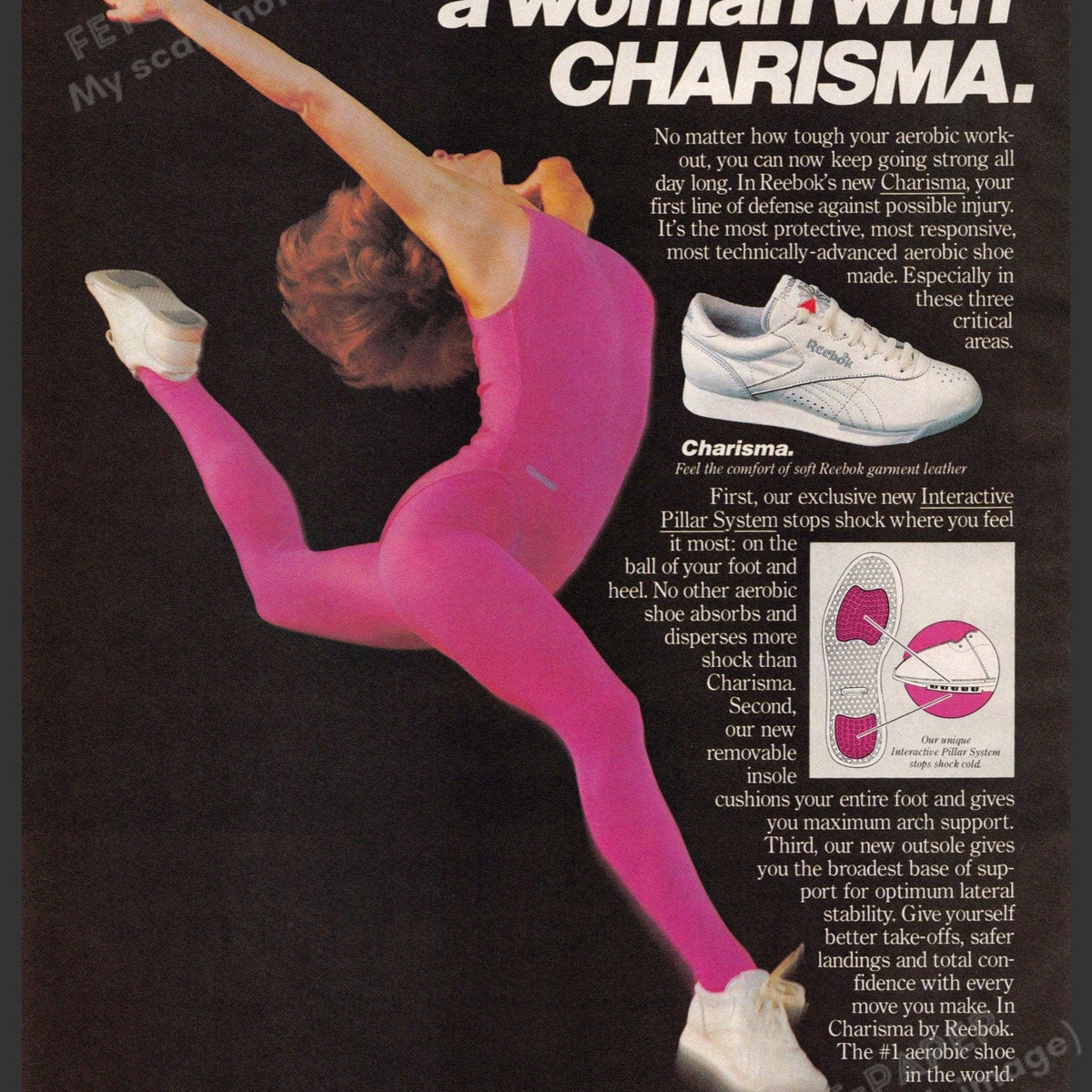 Vintage 1985 Reebok Charisma Aerobic Ad - Athletic Woman Jumping ...