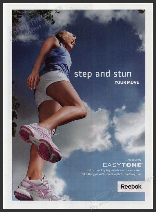 Reebok Easytone Shoes 2000s Print Advertisement 2009 "Step and stun" Legs Fetch-the-Paper