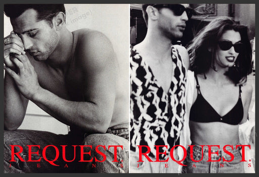Request Jeans 1990s Print Advertisement Ad 1992 Sexy Front & Back of One Page Fetch-the-Paper