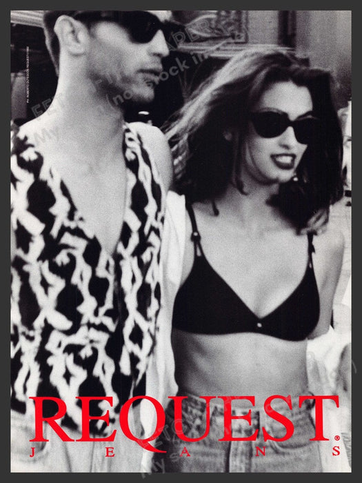 Request Jeans 1990s Print Advertisement Ad 1992 Sexy Front & Back of One Page Fetch-the-Paper