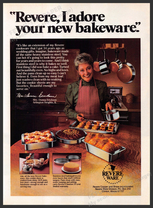 Revere Ware 1980s Print Advertisement 1986 Donna Erickson (Not the product) Revere Ware